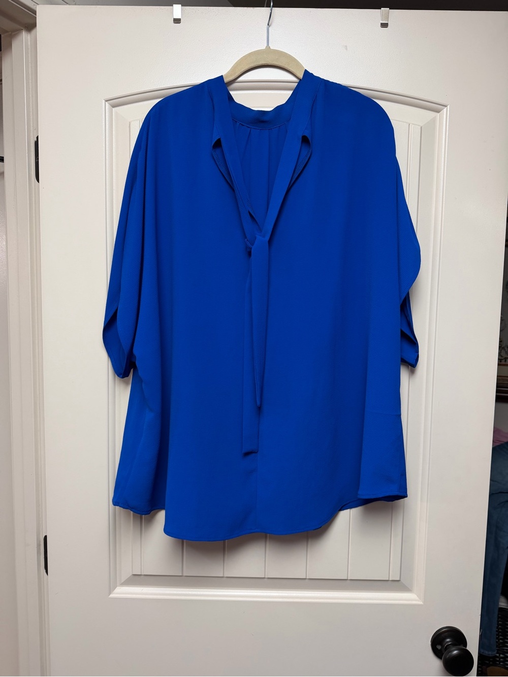 SHEIN Cobalt Blue Tie-Neck Blouse